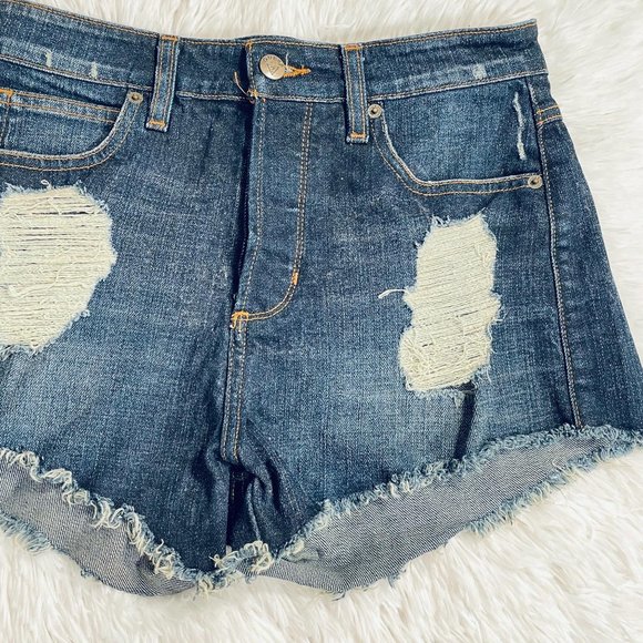 Guess Dark Blue Cutoff Distressed Jean Shorts Blue - Picture 3 of 8